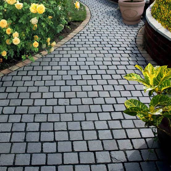 Natural Black Limestone Cobbles Texture